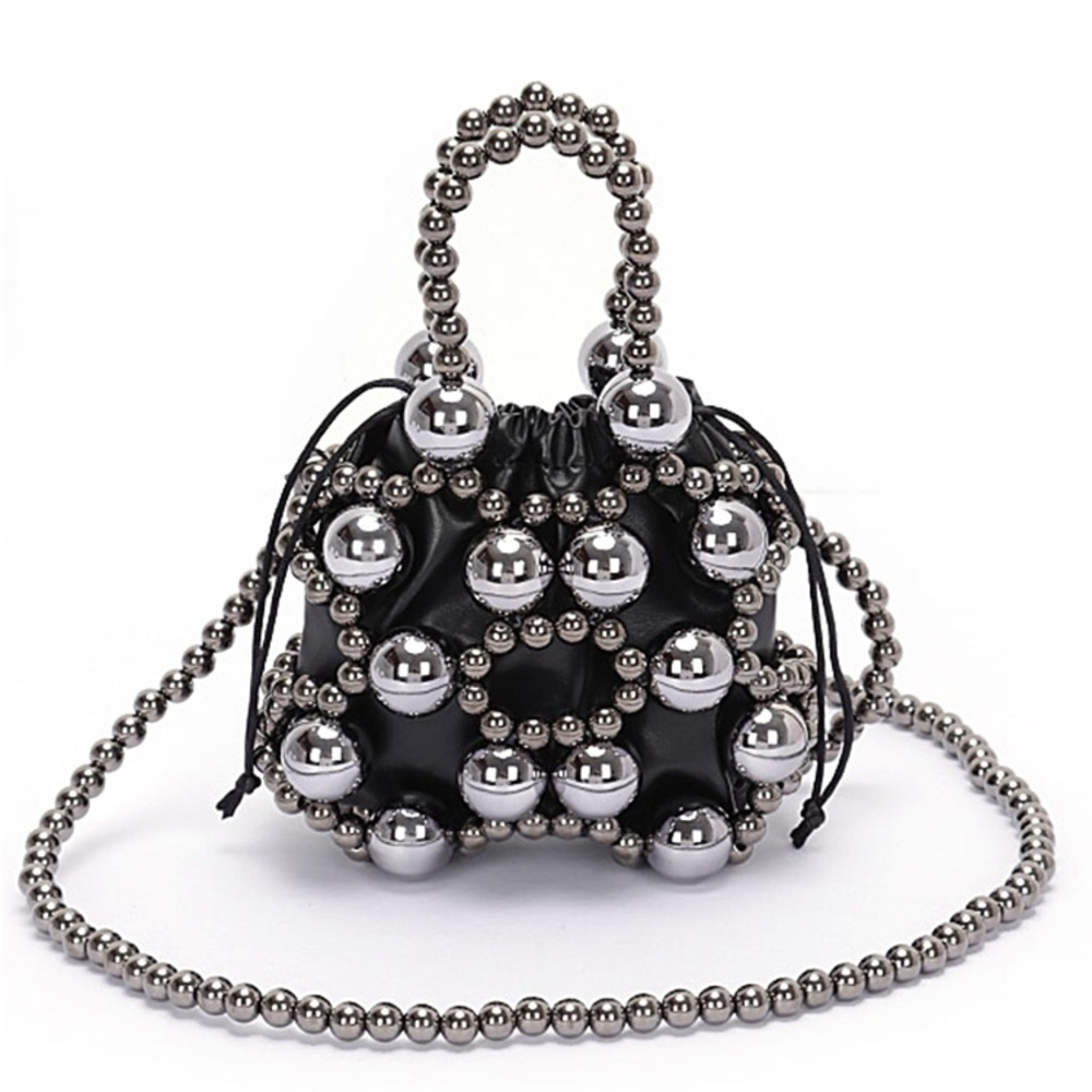 Silver & Black Metallic Mini Beaded Bag
